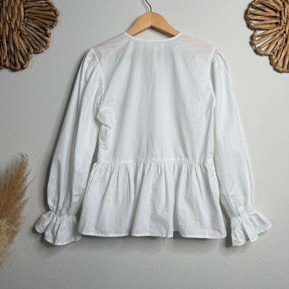 Free People top cinched front tie pleated cotton blouse Small - Picture 7 of 9